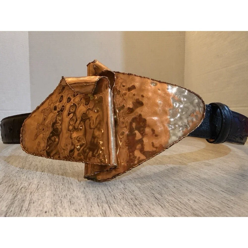 Vintage FraJo Modernist Brutalist Sculptural Belt Buckle 1980s Copper Hammered